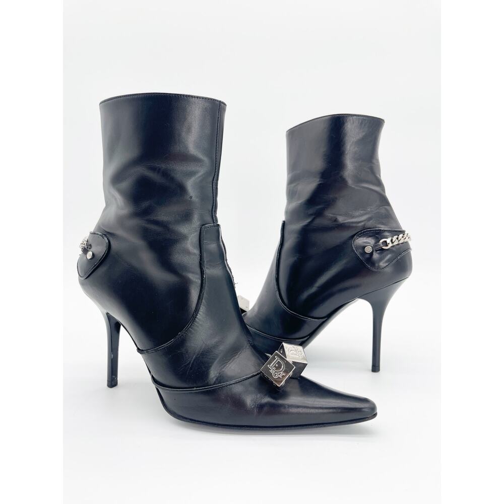 Dior Vintage Galliano Era Black Gambler Dice Pointed Toe Ankle Boots EU 37.5 - Picture 2 of 16